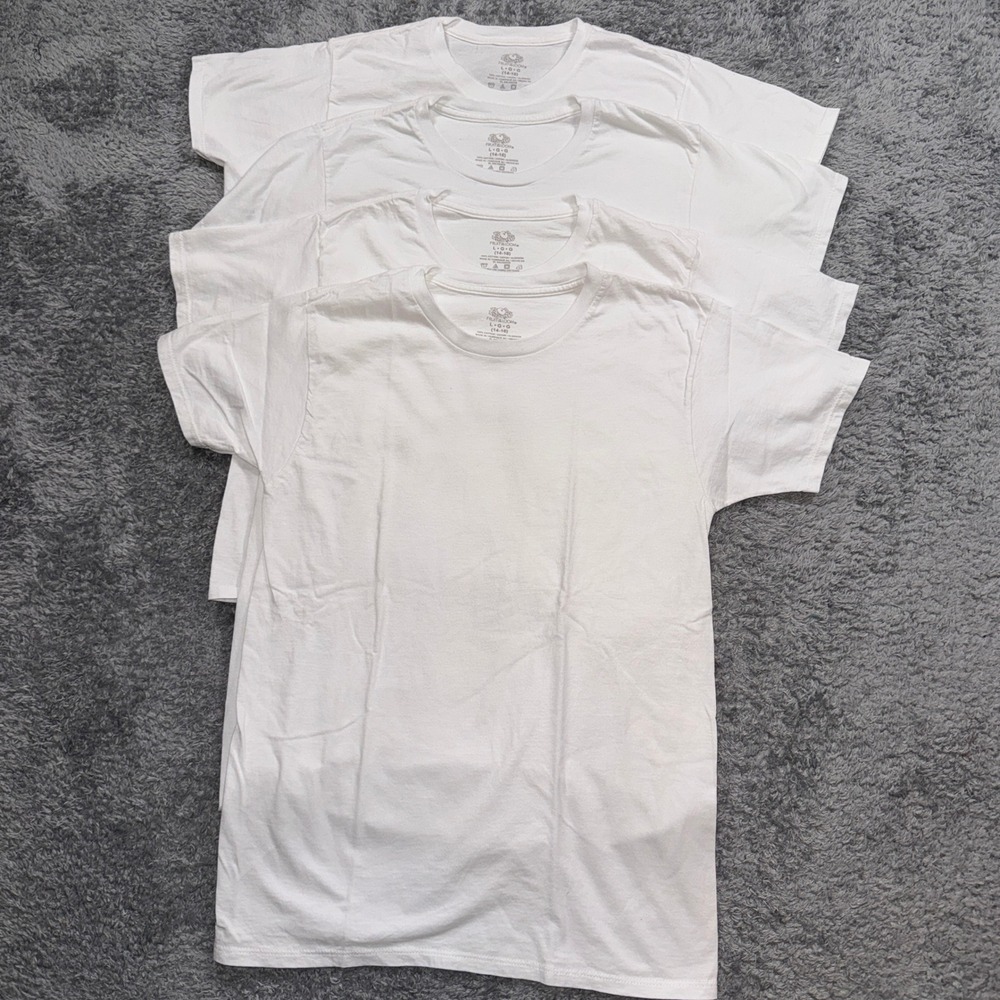 Fruit of the Loom Boys Large 14-16 White Crewneck T-Shirt 4 Pack Lot Cotton